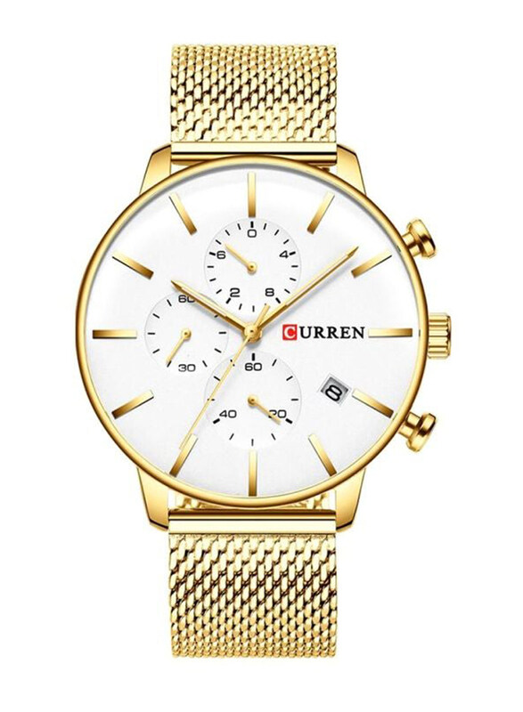 

Curren Analog Watch for Men with Stainless Steel Band, Water Resistant and Chronograph, J4060-2-KM, Gold-White