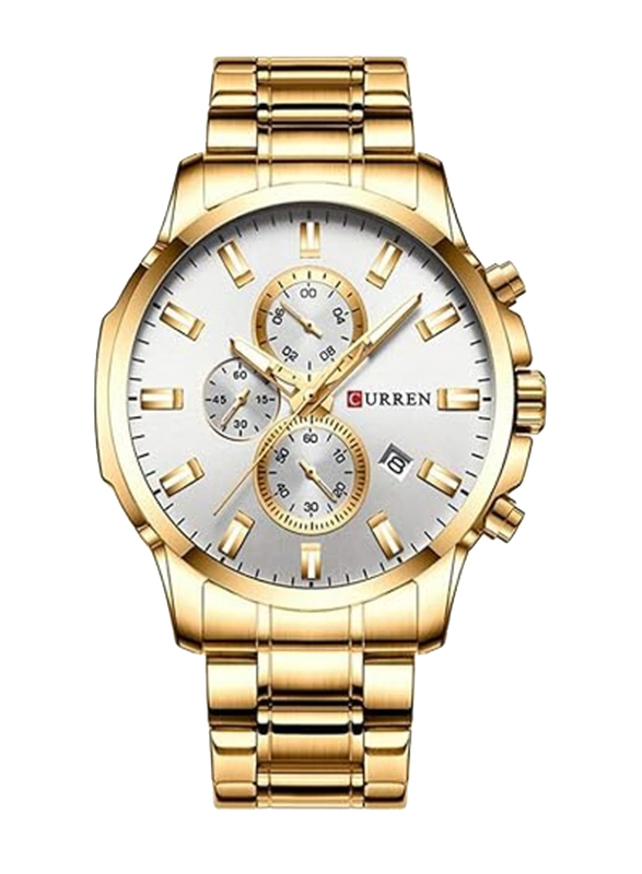 Curren Analog Watch for Men with Stainless Steel Band, Water Resistant and Chronograph, J4338G-KM, Silver-Gold