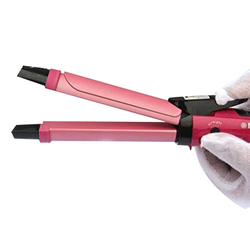 2-In-1 Mini LCD Hair Curling Tong Straightener & Curler Iron Ceramic Wave Salon Maker, Pink