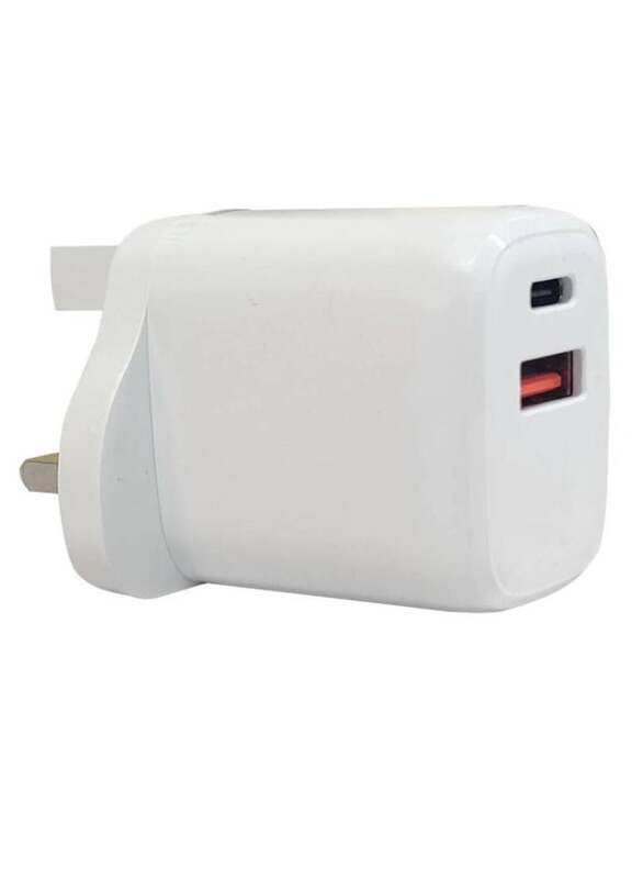 3-Pin 20W USB Type-C White Dual Output Fast Charging Power Adapter