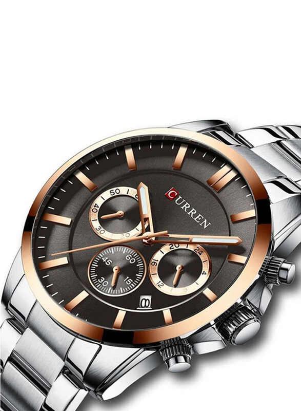 

Curren Analog Watch for Men with Stainless Steel Band, Water Resistant and Chronograph, 8358, Silver-Black