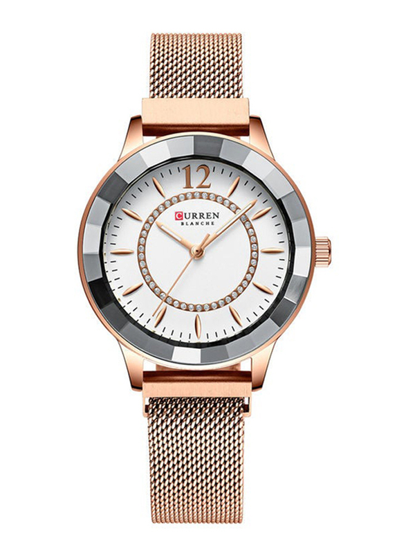 Curren Analog Unisex Watch with Stainless Steel Band, J4065RW-KM, Rose Gold-White
