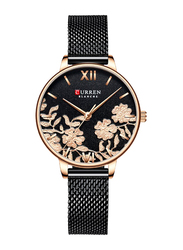 Curren Elegant Exquisite Analog Watch for Women with Stainless Steel Band, J4272B-2-KM, Black-Rose Gold/Black