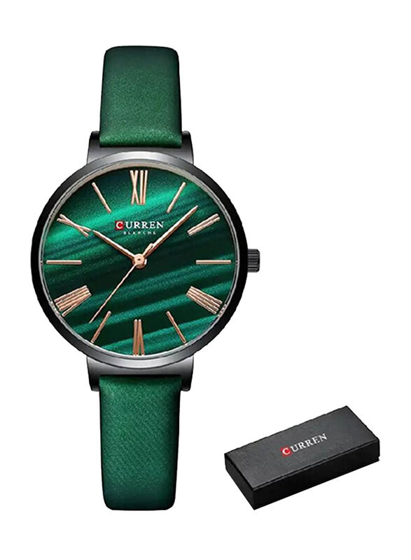 

Curren Fashion Simple Analog Watch for Women with Leather Band, Water Resistant, Green