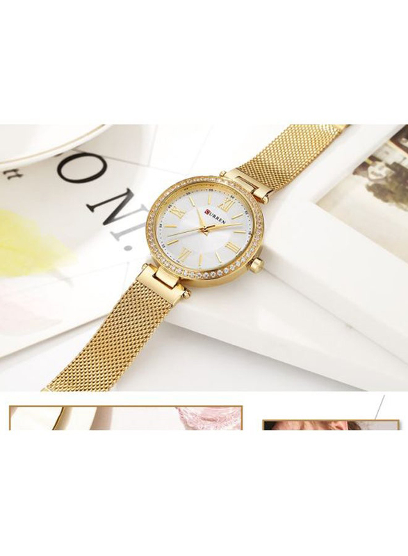 Curren Analog Watch for Women with Stainless Steel Band, Water Resistant, C9011L-2, Gold-Silver