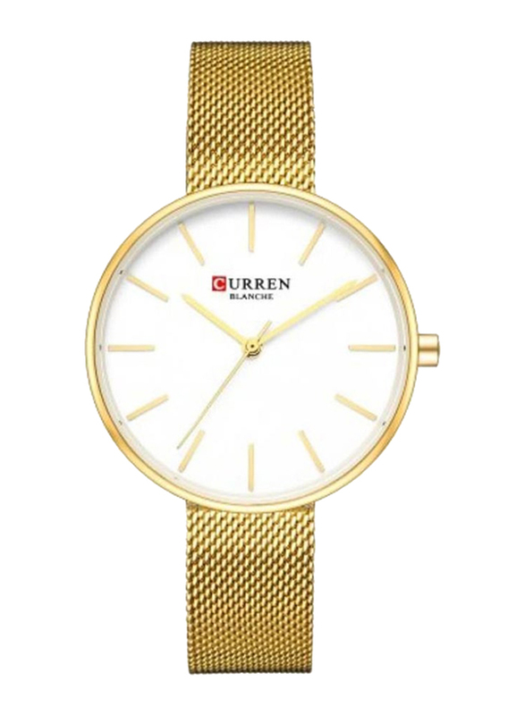 

Curren Analog Watch for Women with Stainless Steel Band, Water Resistant, Gold-White