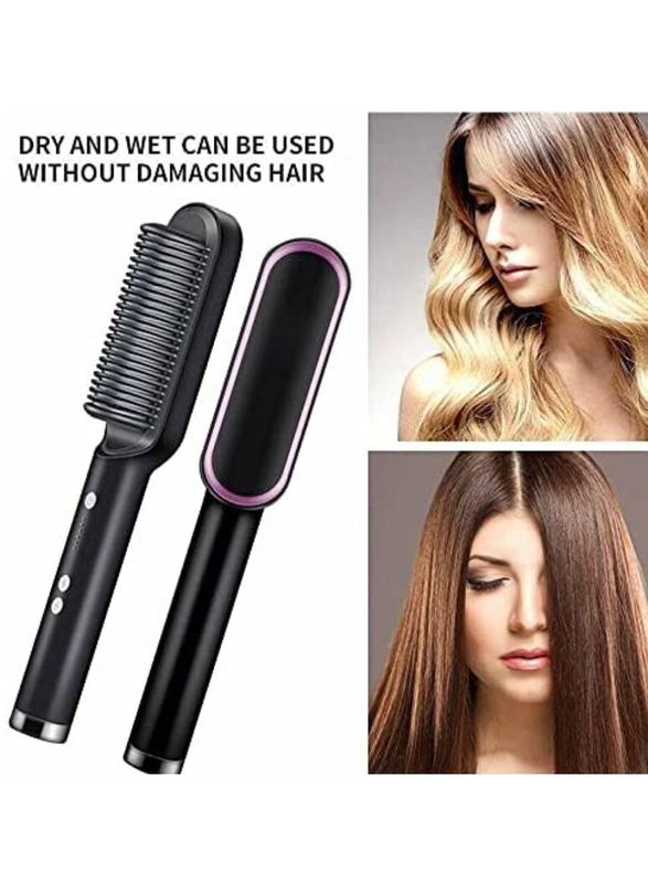 XiuWoo 2-in-1 Professional Electric Hair Straightener Brush, Black