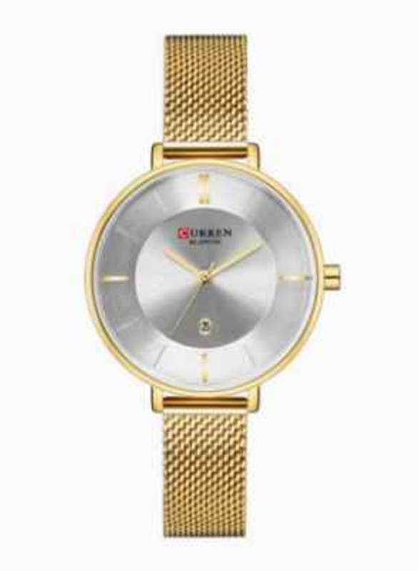 Curren Analog Watch for Women with Stainless Steel Band, C9037L-6, Silver-Gold