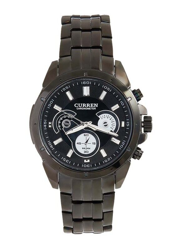 Curren Analog Watch for Men with Stainless Steel Band, Chronograph, Black