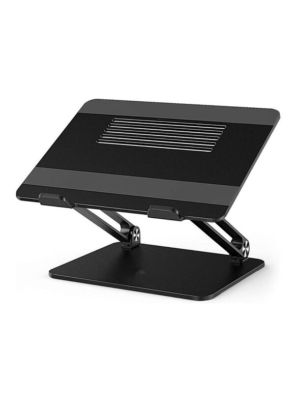 

Universal Adjustable Aluminium Laptop Stand with Slide-Proof Silicone and Protective Hooks Notebook Stand for Laptop up to 17 Inches, Black