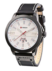 Curren Analog Watch for Men with Leather Band, Water Resistant, 8286, Silver/Black