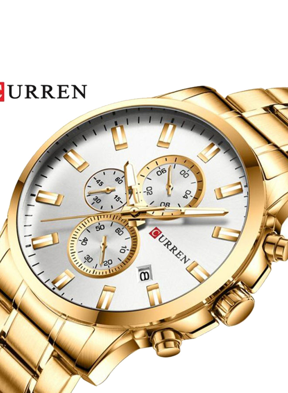 Curren Analog Watch for Men with Stainless Steel Band, Water Resistant and Chronograph, 8368, Gold-Silver