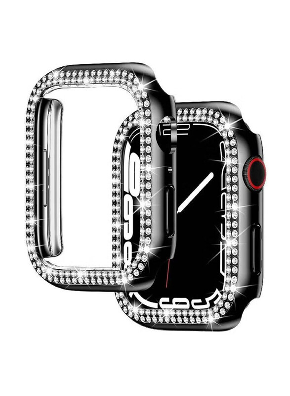 Bling Crystal Diamond Protective Bumper Frame Case Cover for Apple iWatch 45mm, Black