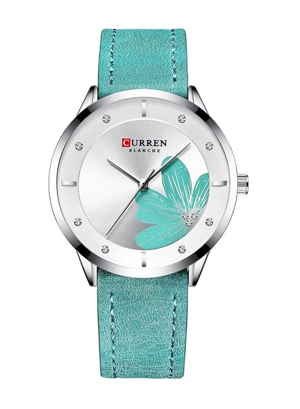 

Curren Analog Stylish Wrist Watch for Women with Leather Band, Water Resistant, 9048, Blue-White