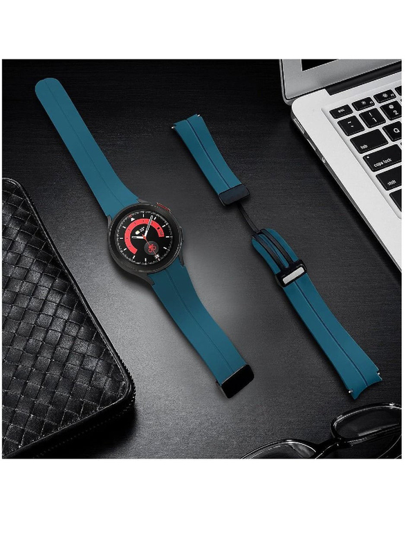 Perfii Replacement Silicone Strap with Magnetic Folding Buckle for Samsung Galaxy Watch 6 Classic 47/43mm, Blue