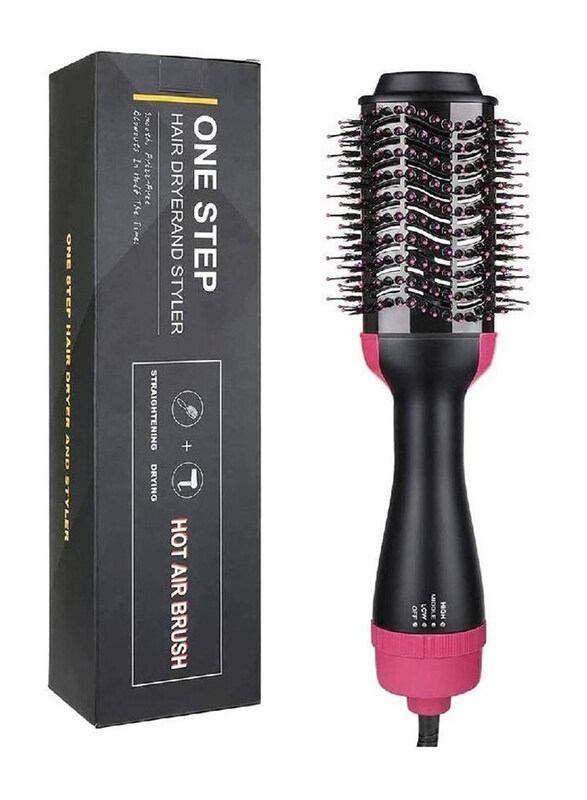 

Generic 2 in 1 Multifunctional Hair Dryer Volumizer Rotating Hot Hair Brush Curler Styler Comb Curling Iron, Black/Pink