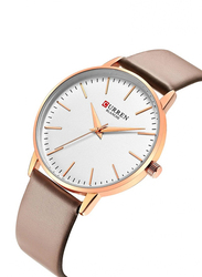 Curren Analog Watch for Women with Leather Band, Water Resistant, C9021L-3, White-Brown