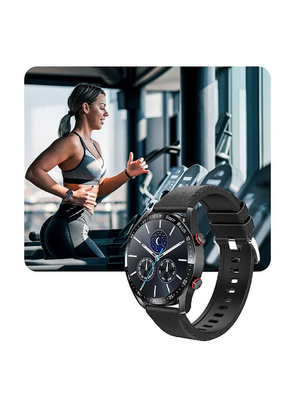 LW 46mm Smartwatch, Bluetooth Voice Call HD Full Touching Screen Fitness Trackers with Smart Reminder Heart Rate Sleep Monitor IP67 Waterproof, Black