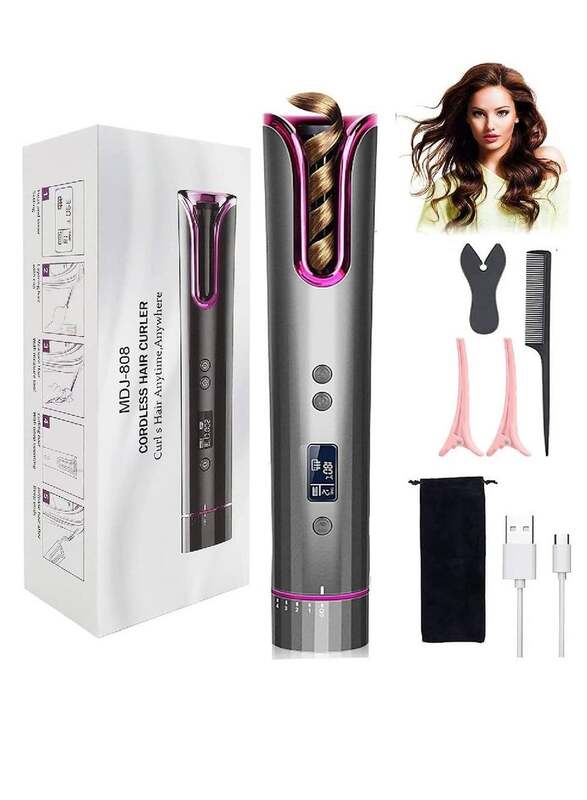 Cordless Automatic Curling Iron with LCD Display and 4 Adjustable Temperature Portable USB Rechargeable For Hair Styling