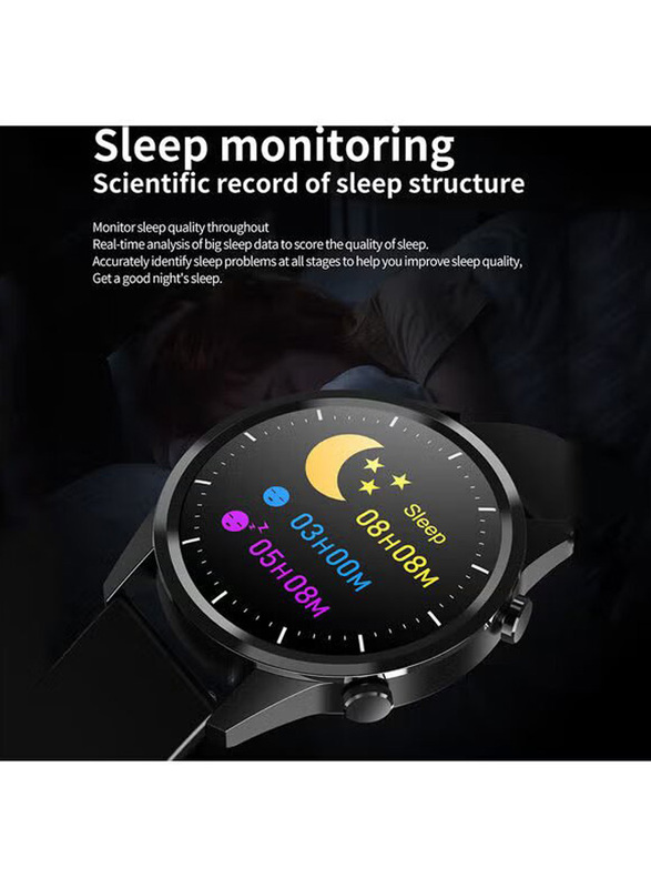 Full Touch Heart Rate Blood Pressure Detecting Smartwatch, Black