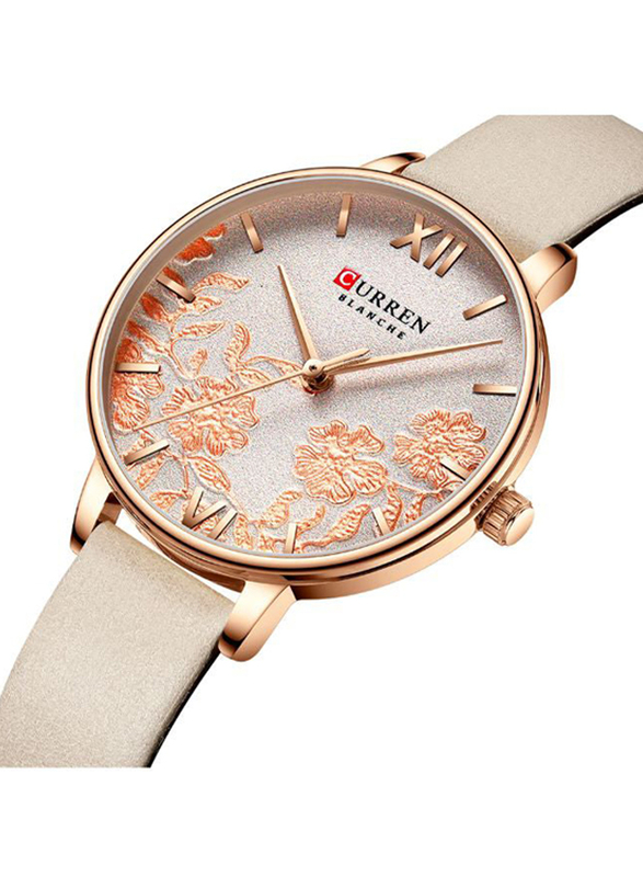 Curren Analog Watch for Women with Alloy Band, Water Resistant, J4272BE-KM, Beige-Beige