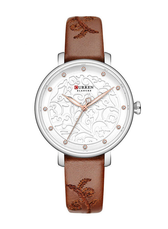 

Curren Analog Watch for Women with PU Leather Band, 4341, White/Brown