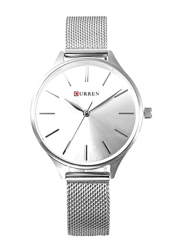 Curren Analog Watch for Women with Stainless Steel Band, Water Resistant, 9024, Silver