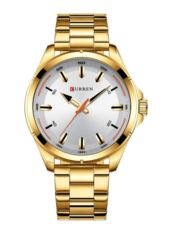 Curren Analog Watch for Men with Stainless Steel Band, Water Resistant, 8320, White-Gold