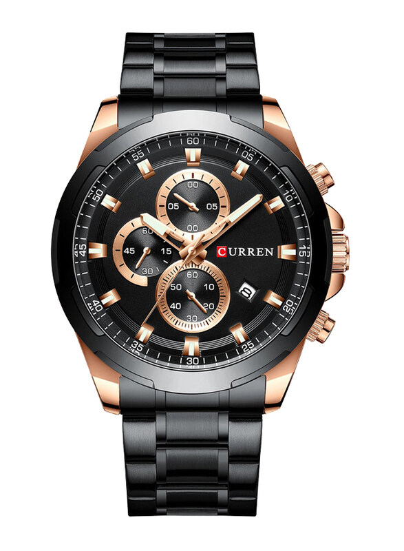 

Curren Analog Watch for Men with Stainless Steel Band, Water Resistant and Chronograph, 8354, Black-Rose Gold/Black