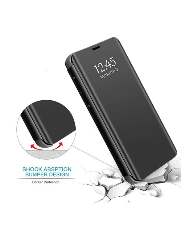 Samsung Galaxy A71 4g Mirror View Protective Mobile Phone Flip Case Cover, Black