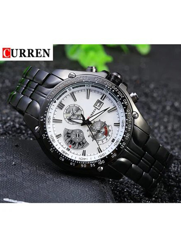 Curren Analog Watch for Men with Stainless Steel Band, Chronograph, 13, Silver/Black