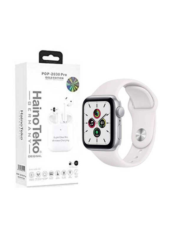 Haino Teko Germany 2-in-1 POP-2030 Pro Wireless In-Ear Bluetooth Earbuds with HW16 Smartwatch, White
