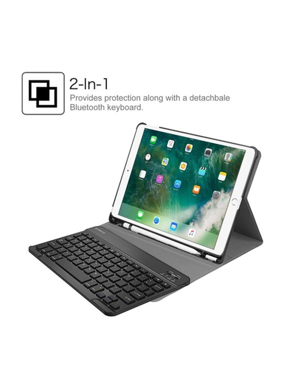 Ntech Magnetically Detachable Wireless Bluetooth English Keyboard with Slimshell Stand Protective Cover & Pencil Holder for iPad 10.5" Air (3rd Gen 2019)/iPad Pro (2017), Black