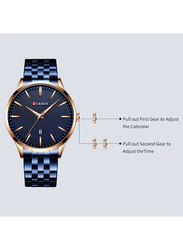 Curren Luminous Analog Wrist Watch Unisex with Alloy Band, Water Resistant, J4265BL, Blue-Blue