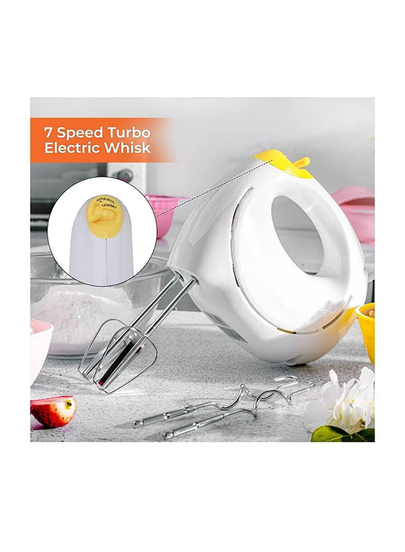 Professional Electric Handheld 7 Speed Function Food Collection Hand Mixer, 150W, White/Silver