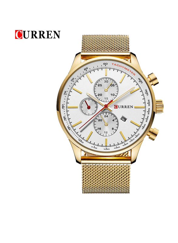 Curren Stylish Analog Watch for Men with Alloy Band, Chronograph, J1714GW-KM, Gold-White