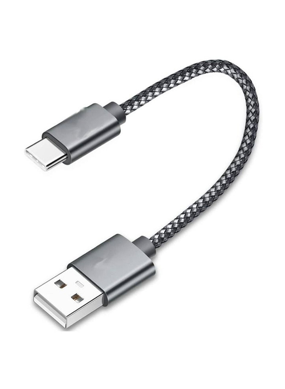 25cm Charging USB Type-C Nylon Braided Quick Fast Charging Cable, USB Type-C Male to USB Type A Male for Samsung Galaxy S Series, Note Series, LG & Moto, Silver