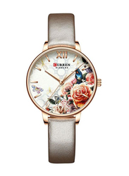 Curren Analog Watch for Women with Leather Band, Water Resistant, J4275BR-KM, White-Multicolour