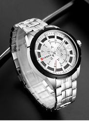 Curren Analog Watch for Men with Stainless Steel Band, Water Resistant, J3939W, Silver