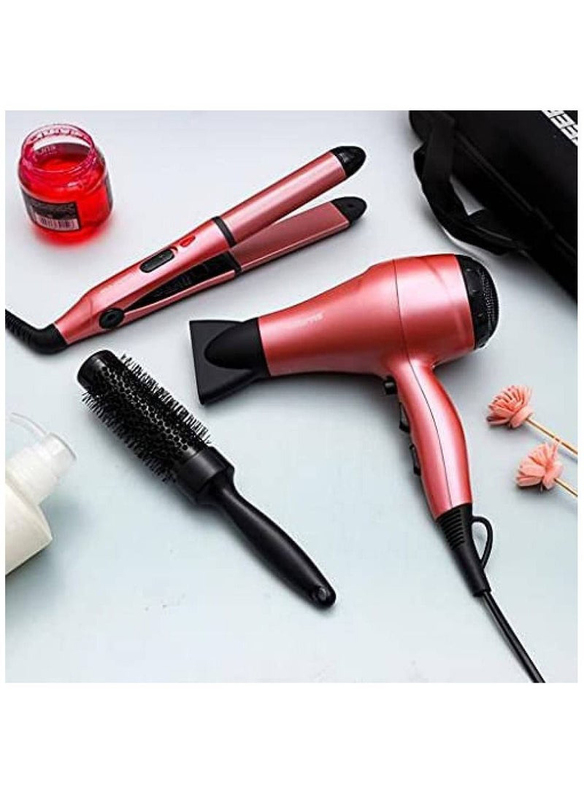 Geepas 4-in-1 Hair Dressing Set with Portable Hair Dryer Straightener Curler & EVA Bag, Multicolour