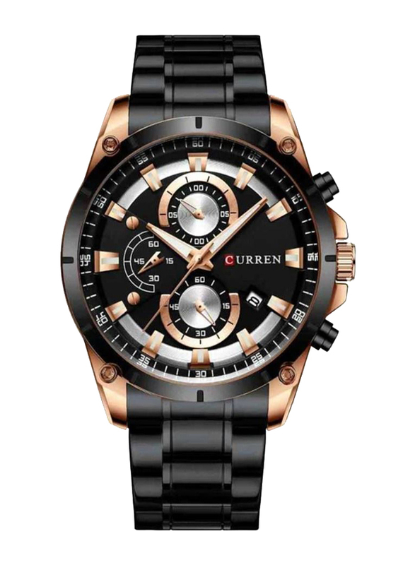 Curren Analog Watch for Men with Stainless Steel Band, Water Resistant and Chronograph, 8360, Black