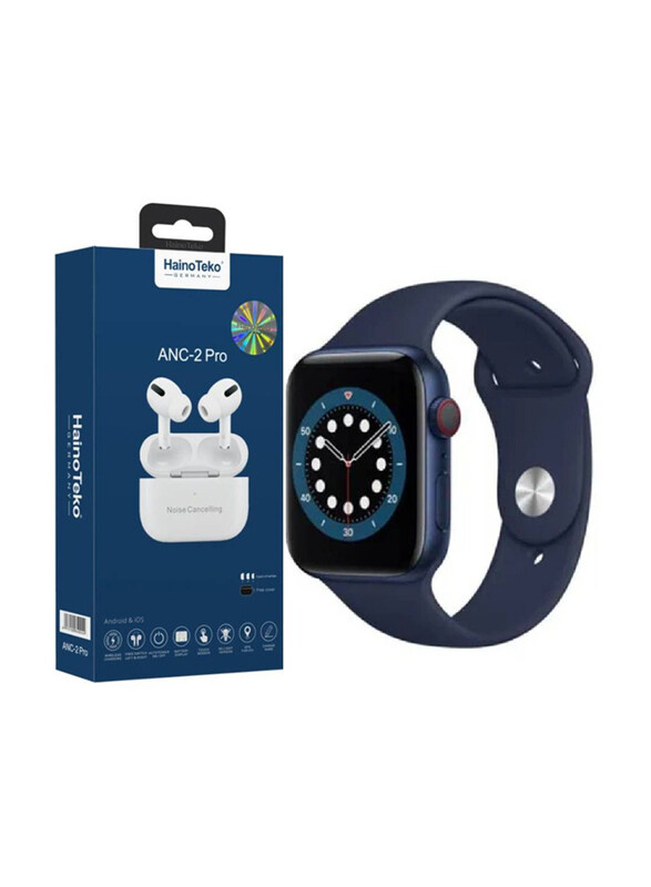 

Haino Teko Germany 2 in 1 ANC-2 Pro Wireless/Bluetooth In-Ear Earphones with Charging Case & HW-22 Smartwatch, White/Blue