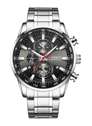 Curren Analog Watch for Men with Stainless Steel Band, Chronograph, J4223S-B-KM, Silver/Black