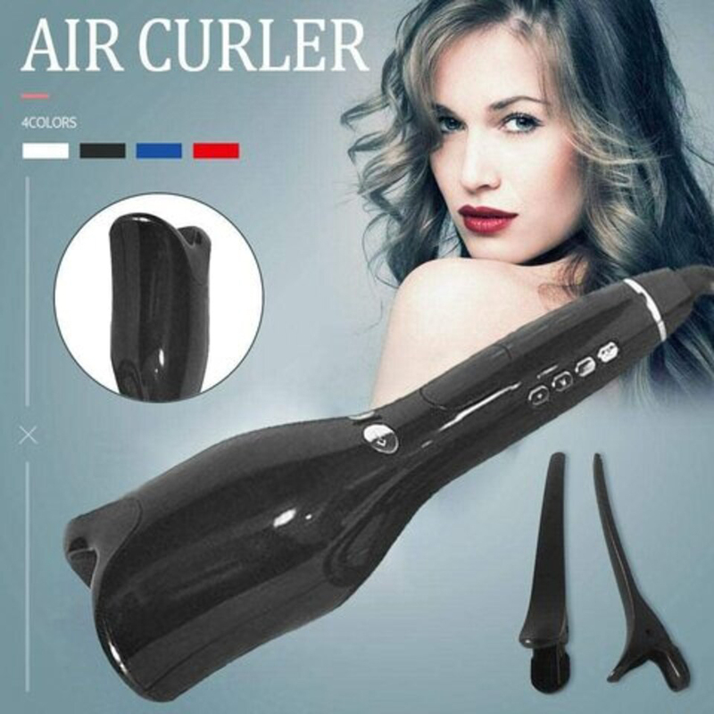 Air Spin Ceramic Rotating Electric Hair Curler Styling Comb with Lcd Digital Display, Black