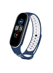Silicone Replacement Waterproof Bracelet Strap Wrist Band for Xiaomi Mi Band 7, Blue/White