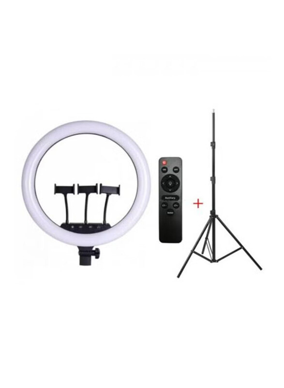 

Generic 18-Inch Adjustable Brightness Selfie Ring Light for Tiktok Video YouTube Live Streaming with Tripod Stand and Remote, White/Black