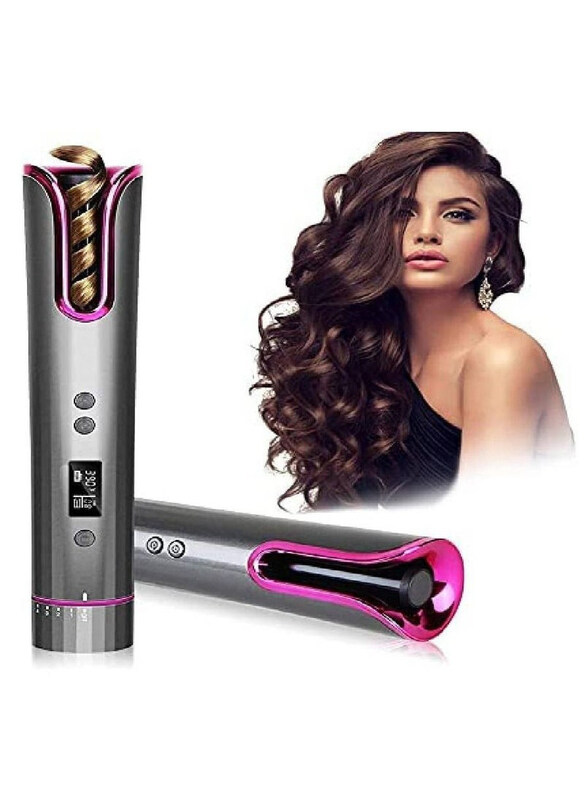 

Rabos Cordless Automatic Hair Portable Rotating Curling Iron USB Rechargeable Hair Curler Wand with LCD Display and Timer, Grey