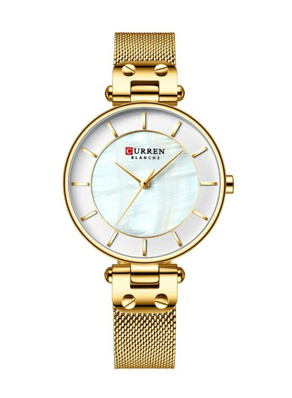 Curren Analog Watch for Women with Stainless Steel Band, J4029G-KM, Gold-White