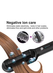 Ionic Hair Straightener And Curler 2-in-1 Anti-Scald Fast Heating Auto-Off Safe Straightening Comb for Women, Black