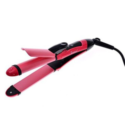 2-In-1 Mini LCD Hair Curling Tong Straightener & Curler Iron Ceramic Wave Salon Maker, Pink